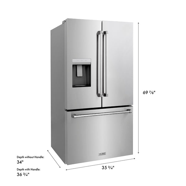 ZLINE 36 in. 28.9 cu. ft. Standard-Depth French Door External Water Dispenser Refrigerator with Dual Ice Maker in Fingerprint-Resistant Stainless Steel, Open Box-Great Condition