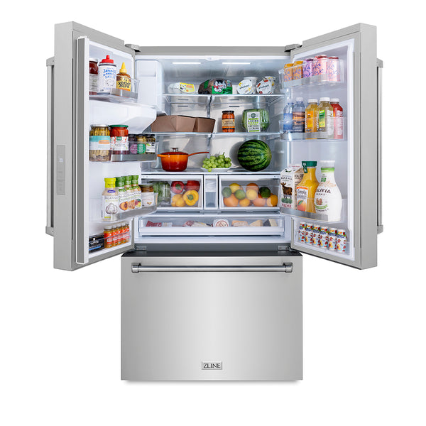 ZLINE 36 in. 28.9 cu. ft. Standard-Depth French Door External Water Dispenser Refrigerator with Dual Ice Maker in Fingerprint-Resistant Stainless Steel, Open Box-Great Condition