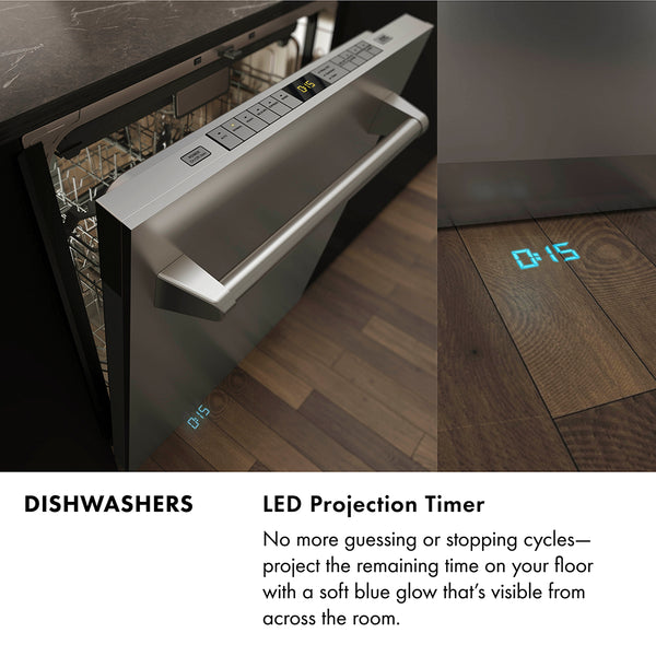 ZLINE Autograph Edition 24 in. Monument Series 3rd Rack Dishwasher with Auto Door Open Drying, 44dBa, Stainless Steel Panel with Polished Gold Handle (DWMTZ-304-24-G)