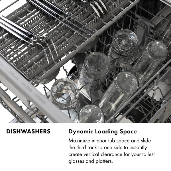 ZLINE Autograph Edition 24 in. Monument Series 3rd Rack Dishwasher with Auto Door Open Drying, 44dBa, Stainless Steel Panel with Polished Gold Handle (DWMTZ-304-24-G)