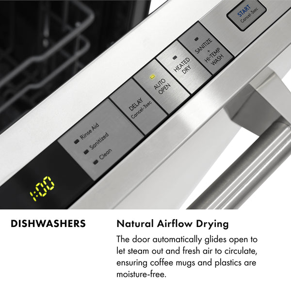 ZLINE Autograph Edition 24 in. Monument Series 3rd Rack Dishwasher with Auto Door Open Drying, 44dBa, Stainless Steel Panel with Polished Gold Handle (DWMTZ-304-24-G)