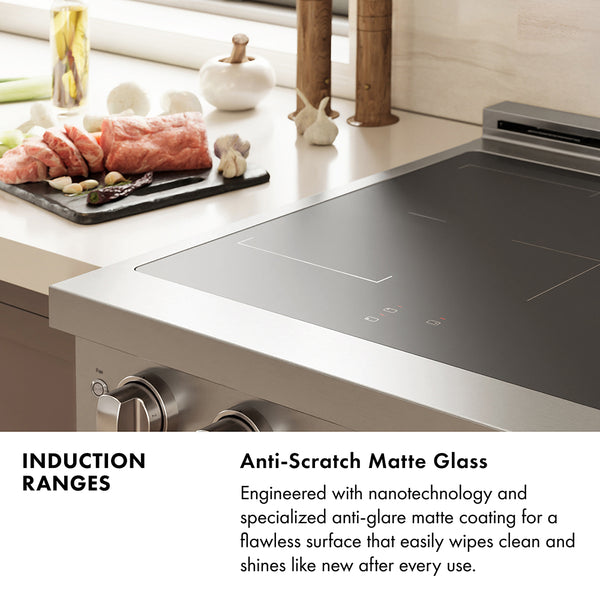 ZLINE 24 in. 3.2 cu. ft. Paramount Induction Range with 3 Element Cooktop and Electric Convection Oven in Satin Stainless Steel with Black Matte Door (SINRS-BLM-24)