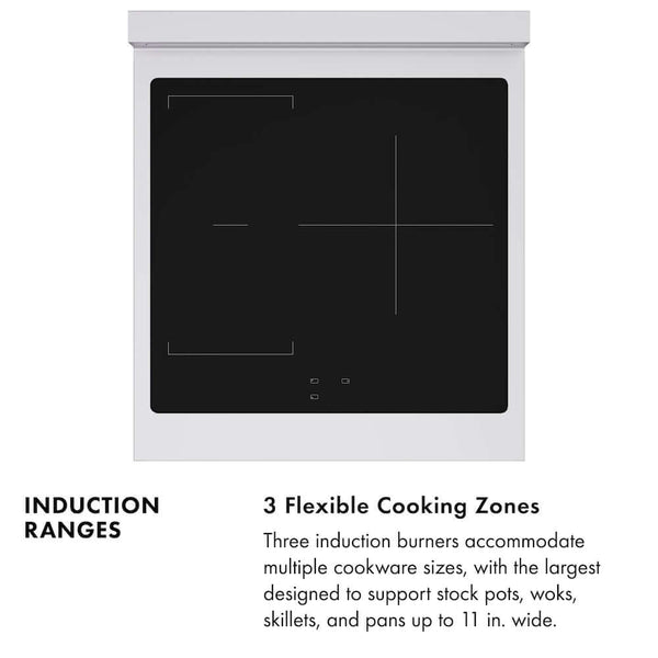 ZLINE Autograph Edition 24 in. 3.2 cu. ft. Paramount Induction Range with 3 Element Cooktop and Electric Convection Oven in Stainless Steel with White Matte Door and Champagne Bronze Accents, Open Box-Good Condition