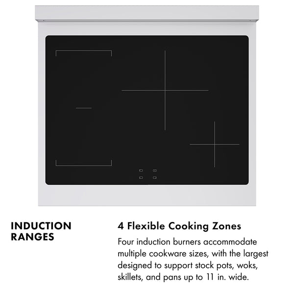 ZLINE Autograph Edition 30 in. 4.2 cu. ft. Paramount Induction Range with 4 Element Cooktop and Electric Convection Oven in Satin Stainless Steel with White Matte Door and Champagne Bronze Accents (SINRSZ-WM-30-CB)