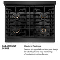 ZLINE Designer Collection 30 in. 4.2 cu. ft. Paramount Gas Range with 4 Burner Cooktop and Convection Gas Oven in Black Satin Stainless Steel with Matte Black and Champagne Bronze Accents, Open Box-Good Condition