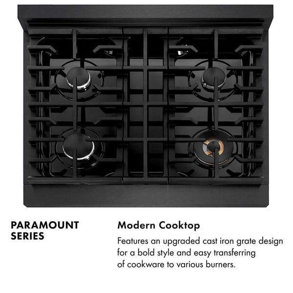 ZLINE 30 in. 4.2 cu. ft. Paramount Dual Fuel Range with 4 Burner Gas Cooktop and Electric Convection Oven in Black Satin Stainless Steel, Open Box-Good Condition