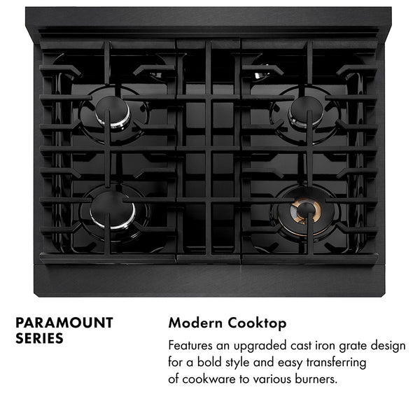 ZLINE 30 in. 4.2 cu. ft. Paramount Dual Fuel Range with 4 Burner Gas Cooktop and Electric Convection Oven in Black Satin Stainless Steel, Open Box-Great Condition