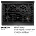 ZLINE Designer Collection 36 in. 5.2 cu. ft. Paramount Dual Fuel Range with 6 Burner Gas Cooktop and Electric Convection Oven in Black Satin Stainless Steel with Matte Black and Champagne Bronze Accents, Open Box-Great Condition