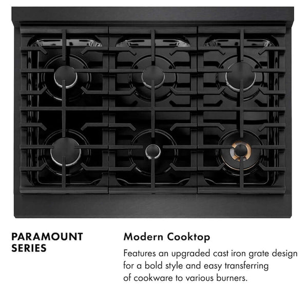 ZLINE 36 in. 5.2 cu. ft. Paramount Dual Fuel Range with 6 Burner Gas Cooktop and Electric Convection Oven in Black Satin Stainless Steel, Open Box-Good Condition
