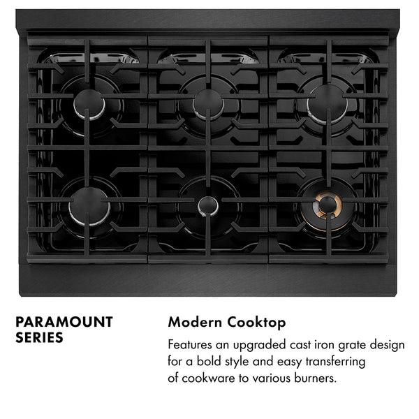 ZLINE 36 in. 5.2 cu. ft. Paramount Dual Fuel Range with 6 Burner Gas Cooktop and Electric Convection Oven in Black Satin Stainless Steel, Open Box-Great Condition