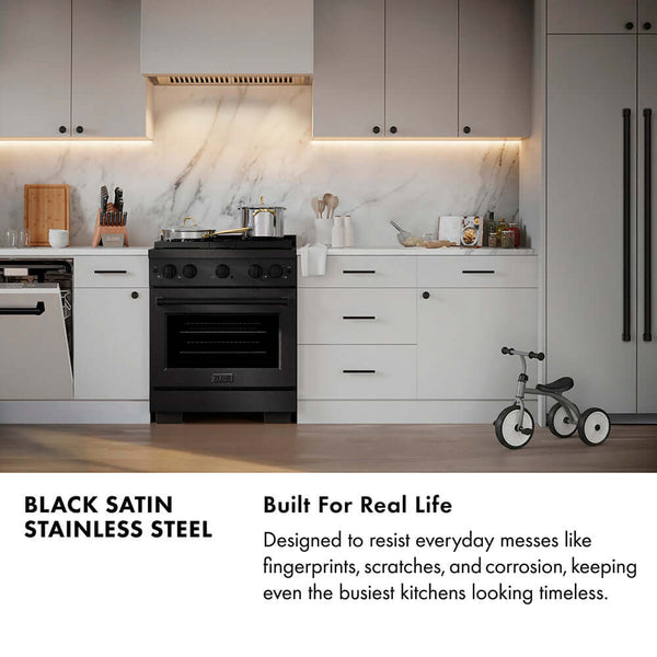 ZLINE 30 in. 4.2 cu. ft. Paramount Dual Fuel Range with 4 Burner Gas Cooktop and Electric Convection Oven in Black Satin Stainless Steel, Open Box-Good Condition