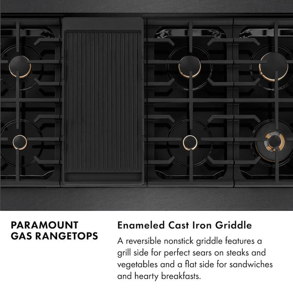 ZLINE Designer Collection 48 in. Paramount Gas Rangetop with 8 Burners in Black Satin Stainless Steel with Matte Black and Champagne Bronze Accents, Open Box-Good Condition