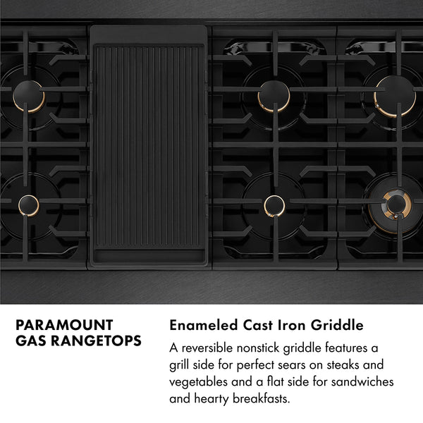 ZLINE Designer Collection 48 in. Paramount Gas Rangetop with 8 Burners in Black Satin Stainless Steel with Matte Black and Champagne Bronze Accents, Open Box-Great Condition