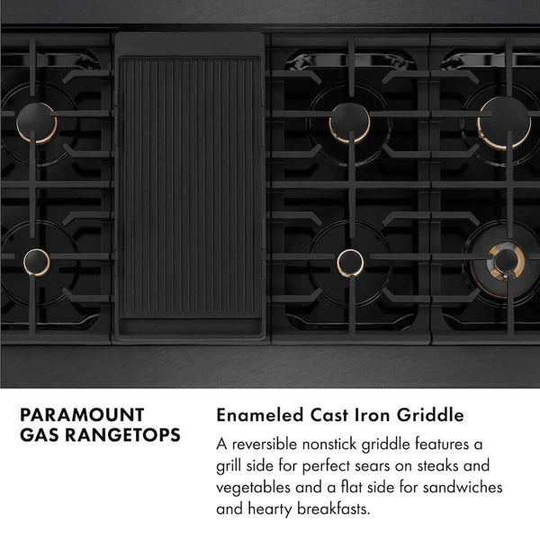 ZLINE Autograph Edition 48 in. Paramount Gas Rangetop with 8 Burners and Porcelain Cooktop in Black Satin Stainless Steel with Polished Gold Accents, Open Box-Good Condition