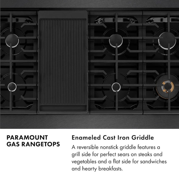 ZLINE 48 in. Paramount Gas Rangetop with 8 Burners and Porcelain Cooktop in Black Satin Stainless Steel, Open Box-Good Condition
