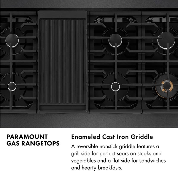 ZLINE 48 in. Paramount Gas Rangetop with 8 Burners and Porcelain Cooktop in Black Satin Stainless Steel, Open Box-Great Condition