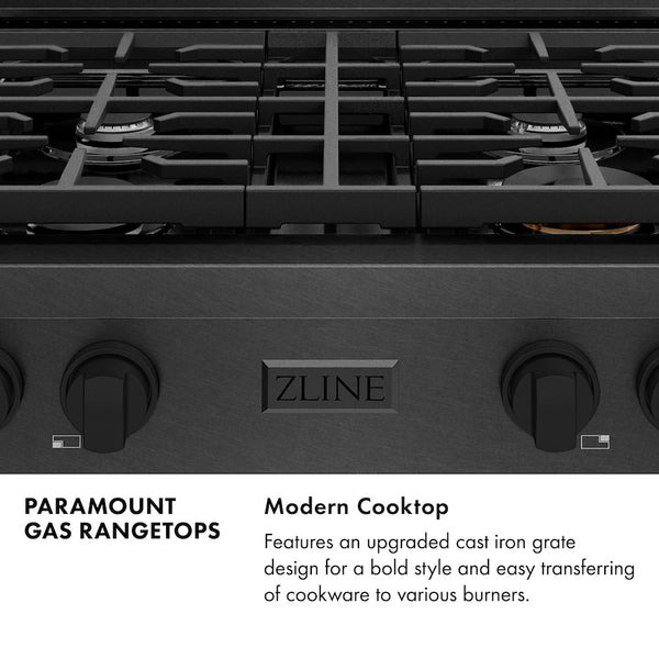 ZLINE 30 in. Paramount Gas Rangetop with 4 Burners and Porcelain Cooktop in Black Satin Stainless Steel, Open Box-Good Condition