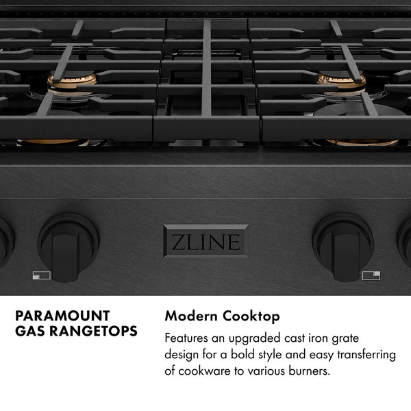 ZLINE 30 in. Paramount Gas Rangetop with 4 Brass Burners and Porcelain Cooktop in Black Satin Stainless Steel (SRTBS-BR-30)