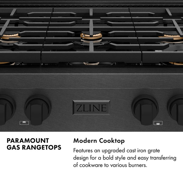 ZLINE 36 in. Paramount Gas Rangetop with 6 Brass Burners and Porcelain Cooktop in Black Satin Stainless Steel (SRTBS-BR-36)