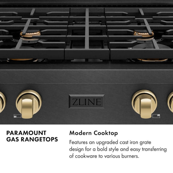 ZLINE Autograph Edition 30 in. Paramount Gas Rangetop with 4 Burners and Porcelain Cooktop in Black Satin Stainless Steel with Champagne Bronze Accents, Open Box-Good Condition
