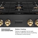 ZLINE Autograph Edition 36 in. Paramount Gas Rangetop with 6 Burners and Porcelain Cooktop in Black Satin Stainless Steel with Polished Gold Accents, Open Box-Great Condition
