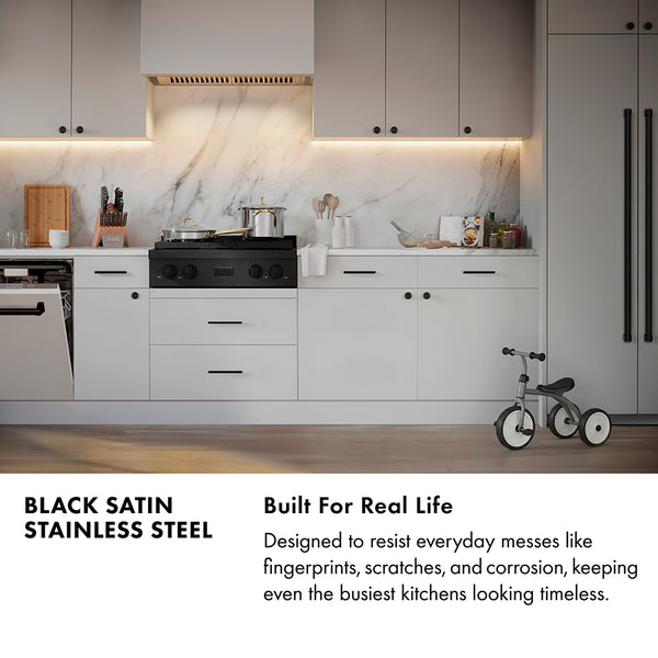 ZLINE Designer Collection 36 in. Paramount Gas Rangetop with 6 Burners in Black Satin Stainless Steel with Matte Black and Champagne Bronze Accents, Open Box-Great Condition