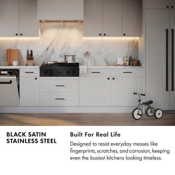 ZLINE Designer Collection 48 in. Paramount Gas Rangetop with 8 Burners in Black Satin Stainless Steel with Matte Black and Champagne Bronze Accents, Open Box-Good Condition