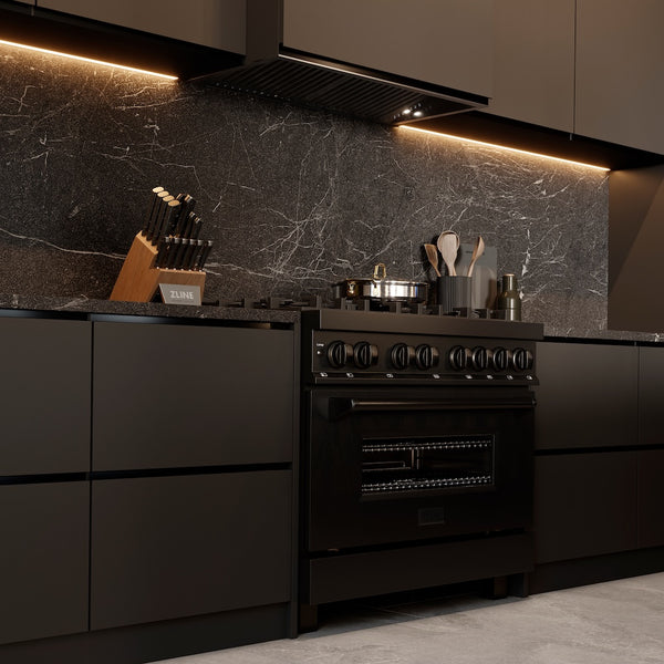 ZLINE 36 in. 4.6 cu. ft. Legacy Dual Fuel Range with 6 Burner Gas Cooktop and Electric Convection Oven in Black Stainless Steel, Open Box-Great Condition