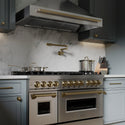 ZLINE Autograph Edition 48 in. 6.0 cu. ft. Legacy Dual Fuel Range with 7 Burner Gas Cooktop and 2 Electric Ovens in Stainless Steel and Champagne Bronze Accents, Open Box-Great Condition