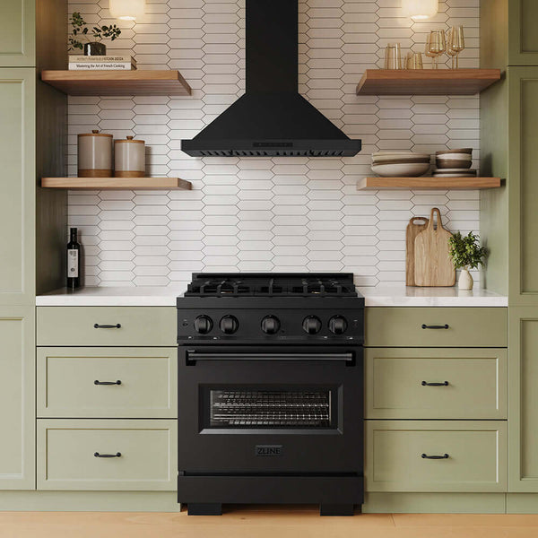 ZLINE 30 in. Convertible Vent Wall Mount Range Hood in Black Stainless Steel, Handle Open Box-Good Condition