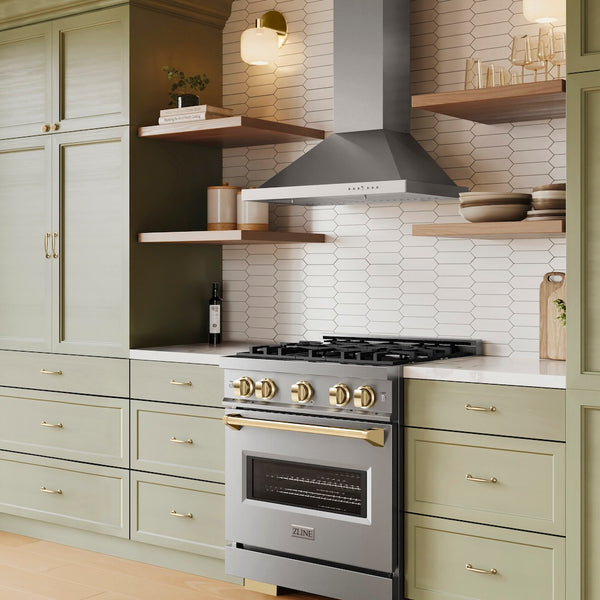 ZLINE Autograph Edition 30 in. 4.2 cu. ft. Classic Gas Range with 4 Burner Cooktop and Convection Gas Oven in Stainless Steel and Polished Gold Accents, Open Box-Great Condition