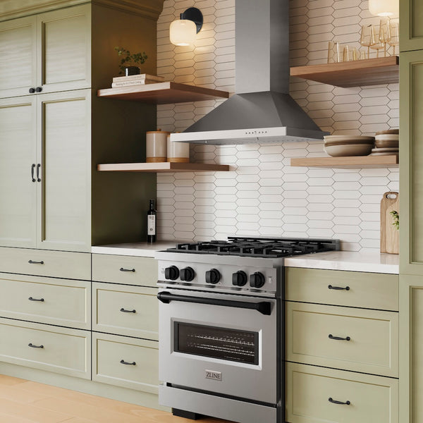 ZLINE Autograph Edition 30 in. 4.2 cu. ft. Classic Gas Range with 4 Burner Cooktop and Convection Gas Oven in Stainless Steel and Matte Black Accents, Open Box-Great Condition