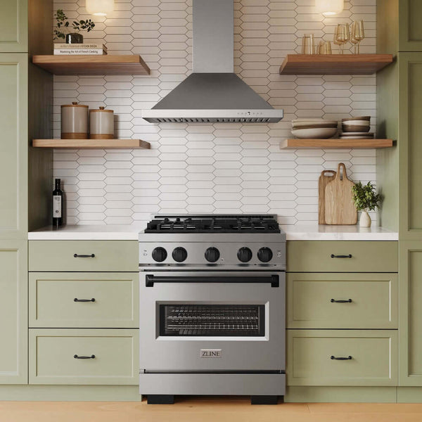 ZLINE Autograph Edition 30 in. 4.2 cu. ft. Classic Gas Range with 4 Burner Cooktop and Convection Gas Oven in Stainless Steel and Matte Black Accents, Open Box-Good Condition