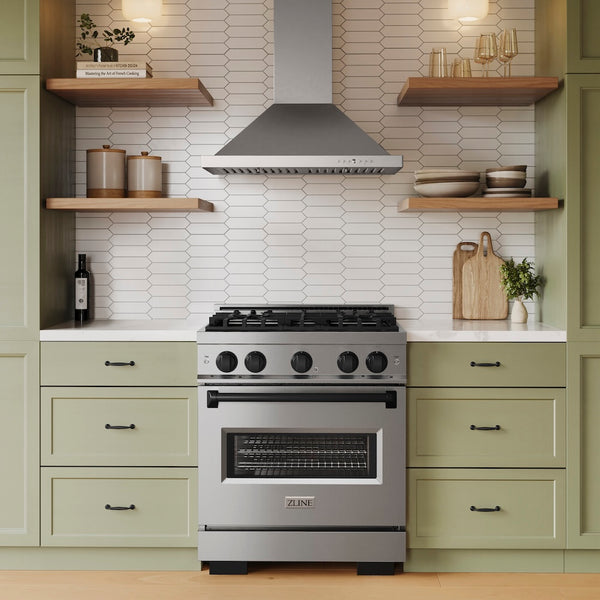 ZLINE Autograph Edition 30 in. 4.2 cu. ft. Classic Gas Range with 4 Burner Cooktop and Convection Gas Oven in Stainless Steel and Matte Black Accents, Open Box-Great Condition