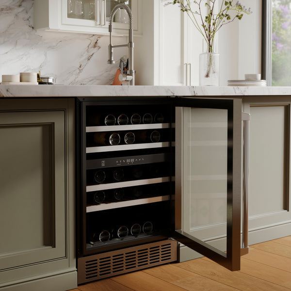 ZLINE 24 in. Monument Dual Zone 44 Bottle Wine Cooler with Wood Shelves in Stainless Steel, Open Box-Great Condition