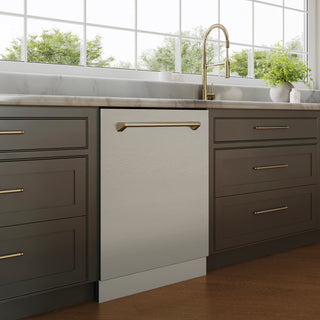 ZLINE Autograph Edition 24" Monument Series 3rd Rack Top Touch Control Tall Tub Dishwasher in Stainless Steel with Champagne Bronze Handle, 45dBa (DWMTZ-304-24-CB)