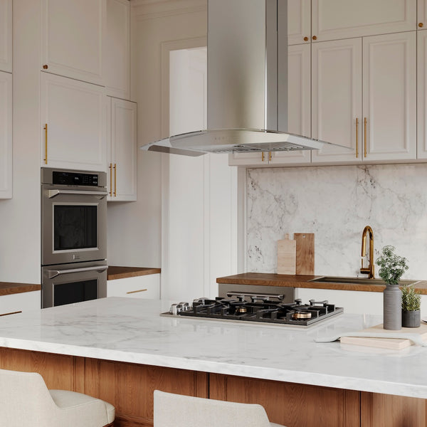 ZLINE 30 in. Convertible Vent Island Mount Range Hood in Stainless Steel & Glass Handle, Open Box-Great Condition