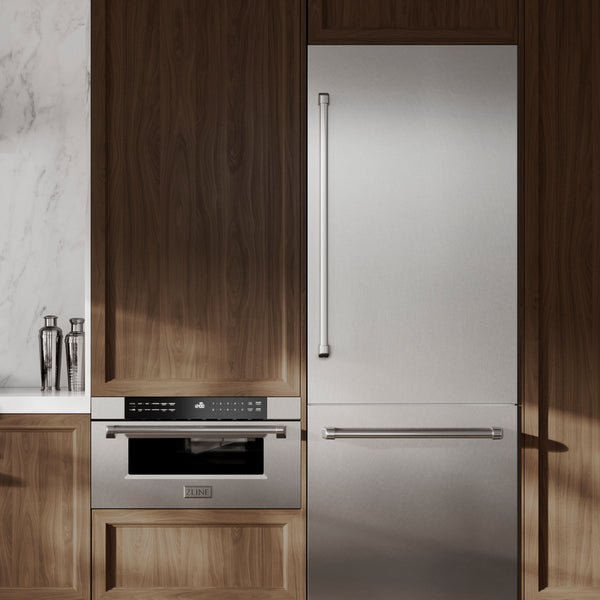 ZLINE 30 in. 16.1 cu. ft. Built-In Bottom Freezer Refrigerator with Water Dispenser and Ice Maker in Satin Stainless Steel (RBIV-SN-30)