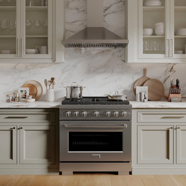 ZLINE 36 in. 5.2 cu. ft. Paramount Gas Range with 6 Burner Cooktop and Convection Gas Oven in Stainless Steel (SGR36)