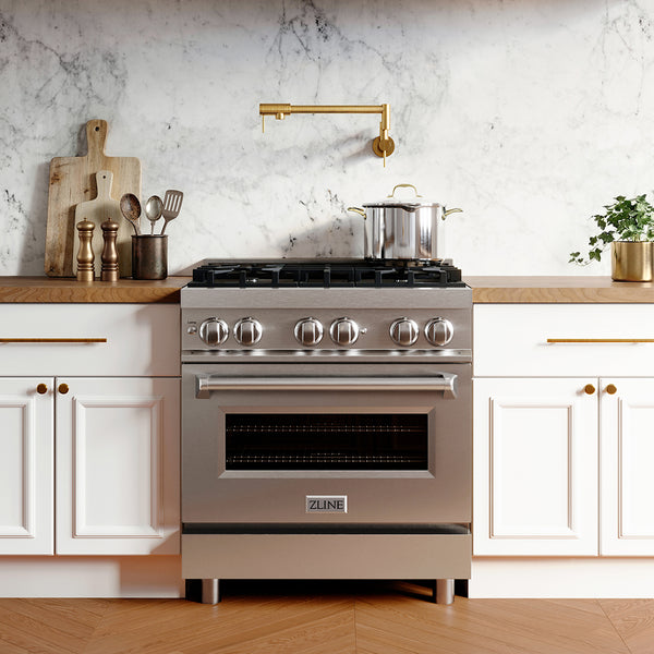 ZLINE 30 in. 4.0 cu. ft. Legacy Dual Fuel Range with 4 Burner Gas Cooktop and Electric Convection Oven in Stainless Steel, Open Box-Good Condition