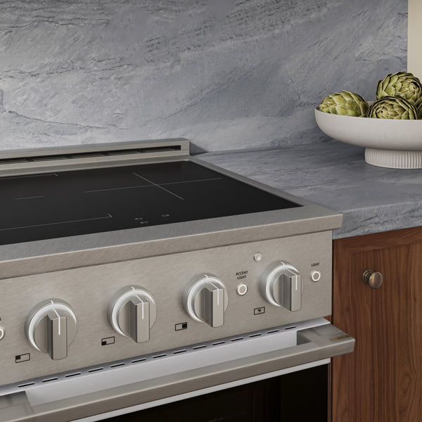 ZLINE 24 in. 3.2 cu. ft. Marino Induction Range with 3 Element Cooktop and Electric Convection Oven in Satin Stainless Steel with White Matte Door (MINRS-WM-24)