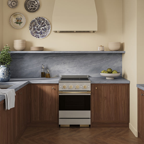 ZLINE Autograph Edition 24 in. 3.2 cu. ft. Marino Induction Range with 3 Element Cooktop and Electric Convection Oven in Stainless Steel with Champagne Bronze Accents (MINRZ-24-CB)