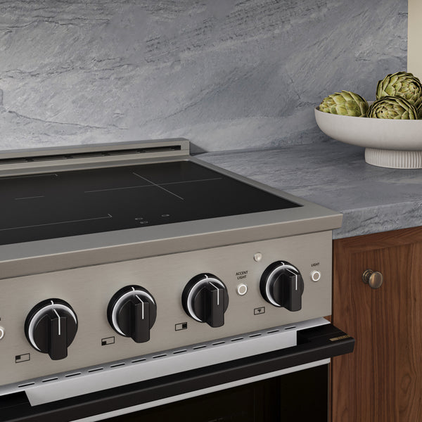 ZLINE Autograph Edition 24 in. 3.2 cu. ft. Marino Induction Range with 3 Element Cooktop and Electric Convection Oven in Stainless Steel with White Matte Door and Matte Black Accents (MINRZ-WM-24-MB)