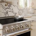 ZLINE Autograph Edition 30 in. 4.2 cu. ft. Marino Induction Range with 4 Element Cooktop and Electric Convection Oven in Stainless Steel with White Matte Door and Champagne Bronze Accents (MINRZ-WM-30-CB)