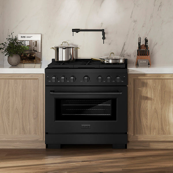 ZLINE 36 in. 5.2 cu. ft. Paramount Gas Range with 6 Burner DuoPro™ Cooktop and Convection Gas Oven in Black Stainless Steel, Open Box-Great Condition