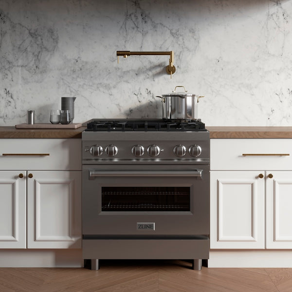 ZLINE 30 in. 4.0 cu. ft. Legacy Dual Fuel Range with 4 Burner Gas Cooktop and Electric Convection Oven in Stainless Steel (RA30)