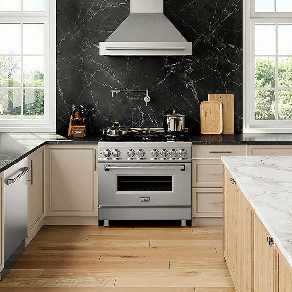 ZLINE 36 in. 4.6 cu. ft. Legacy Dual Fuel Range with 6 Burner Gas Cooktop and Electric Convection Oven in Stainless Steel, Open Box-Great Condition