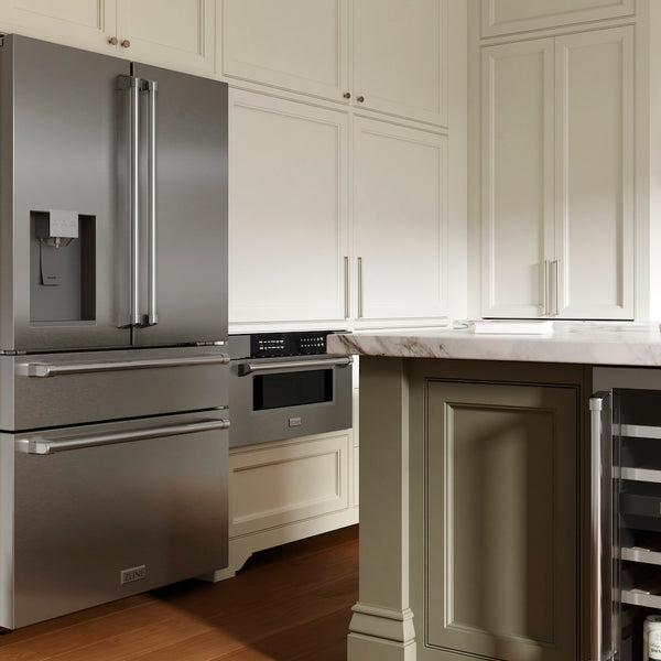 ZLINE 36 in. 21.6 cu. ft. Counter-Depth French Door Refrigerator with Water and Ice Dispenser in Fingerprint-Resistant Stainless Steel (RFM-W-36)