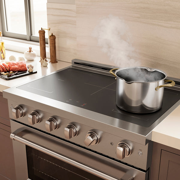 ZLINE 36 in. 5.2 cu. ft. Paramount Induction Range with 5 Element Cooktop and Electric Convection Oven in Stainless Steel, Open Box-Great Condition