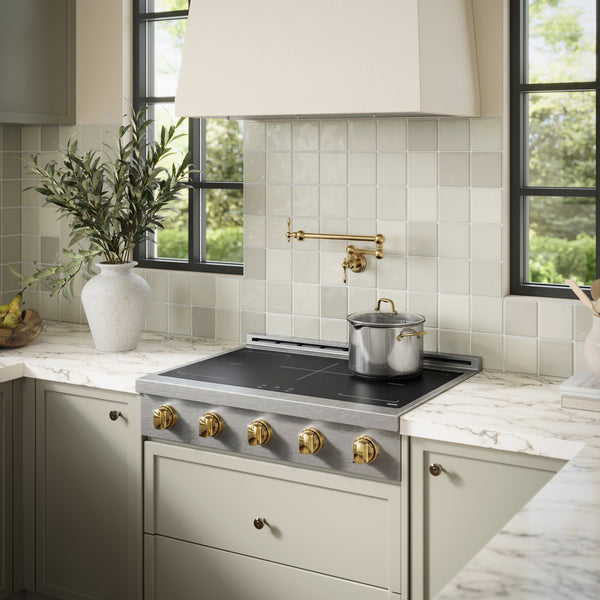 ZLINE Autograph Edition 36 in. Paramount Induction Rangetop with 5 Element Cooktop in Satin Stainless Steel and Polished Gold Accents (SINRTSZ-36-G)